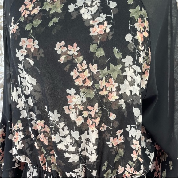 {MISA} Kateri Asymmetrical Black Floral Ruffle Tier Chiffon Maxi Dress, Size L - Picture 11 of 11